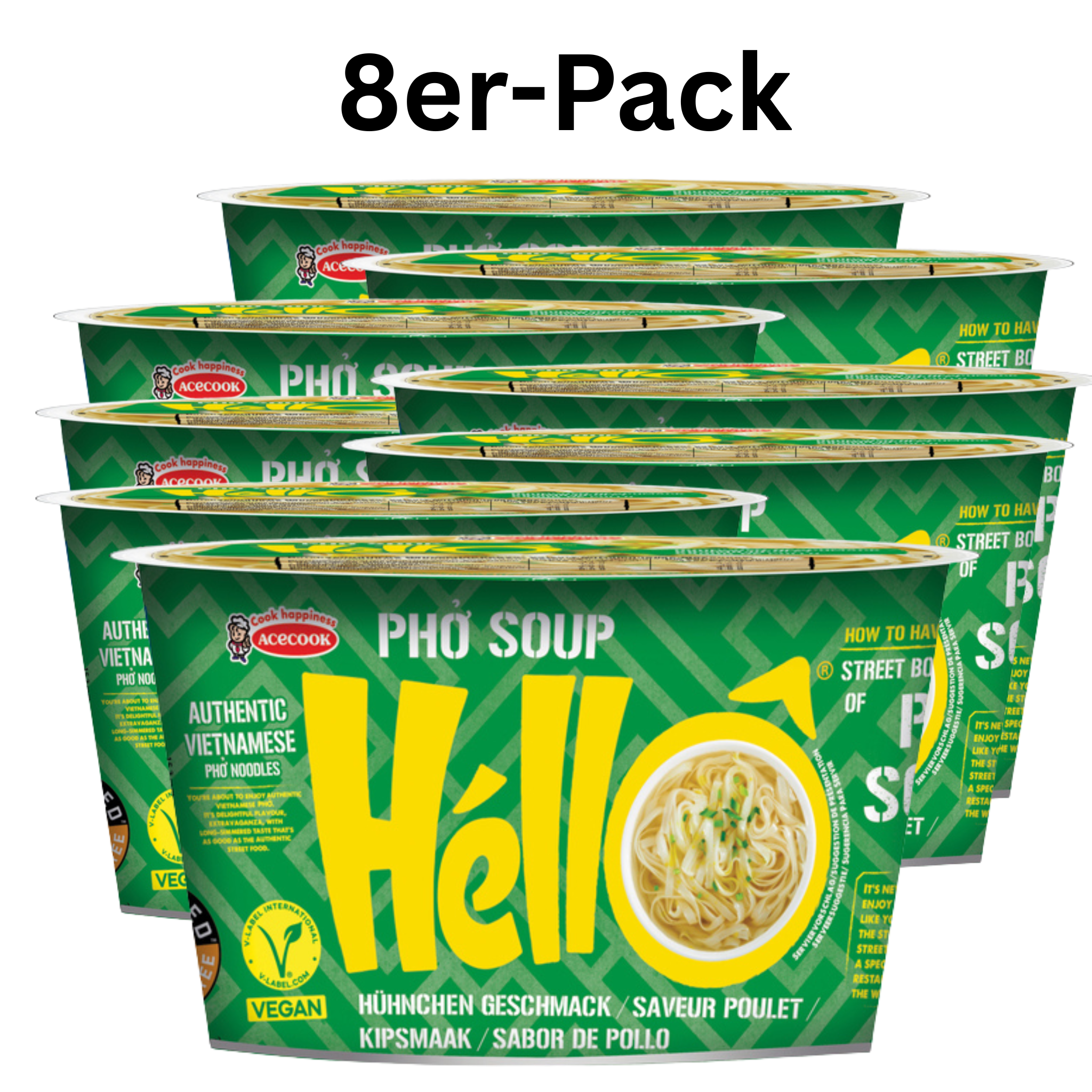 Acecook Pho Soup Hello Instant Reisnudeln Huhn Cup 70g (8er-Pack)