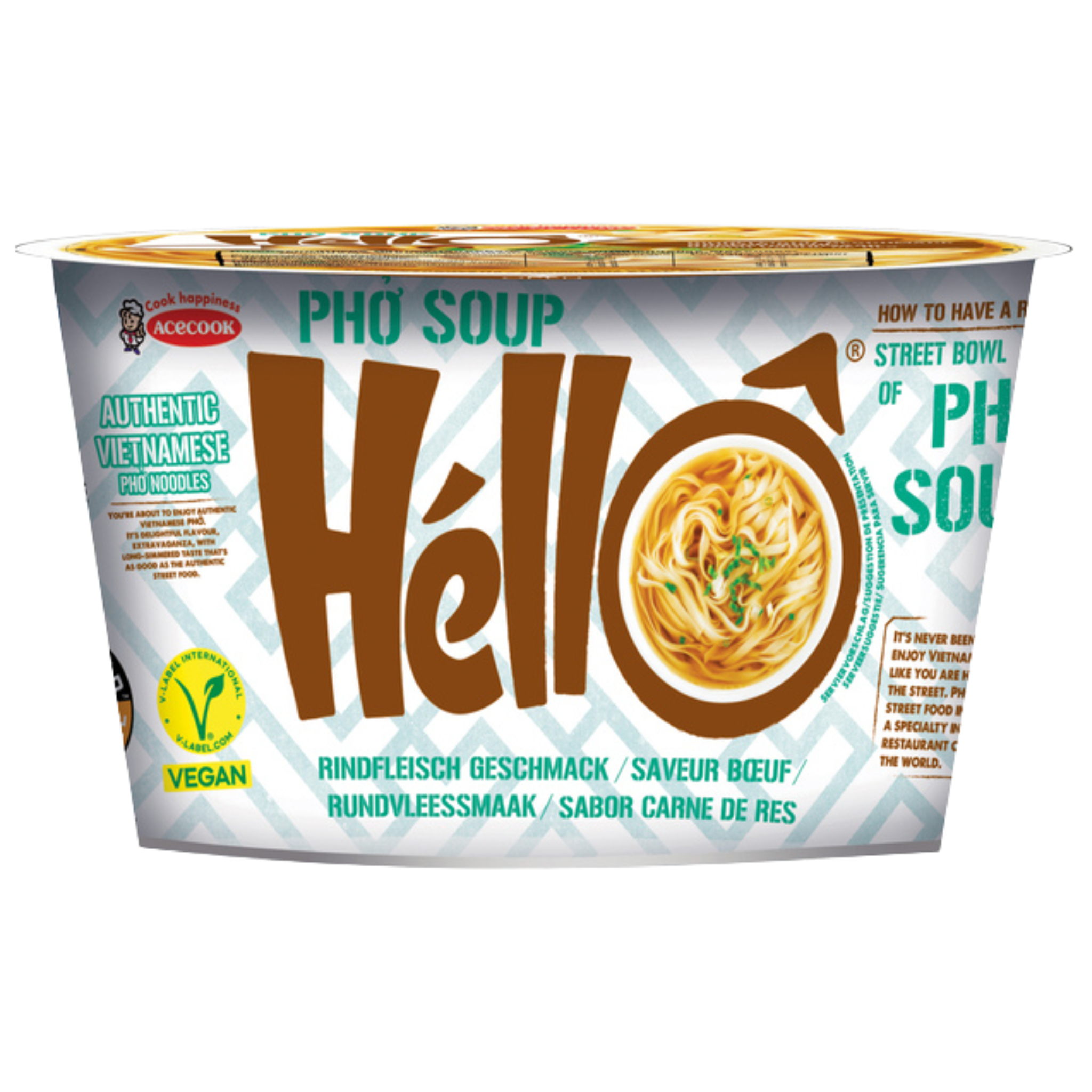 Acecook Pho Soup Hello Instant Reisnudeln Rind Cup 70g (12er-Pack)
