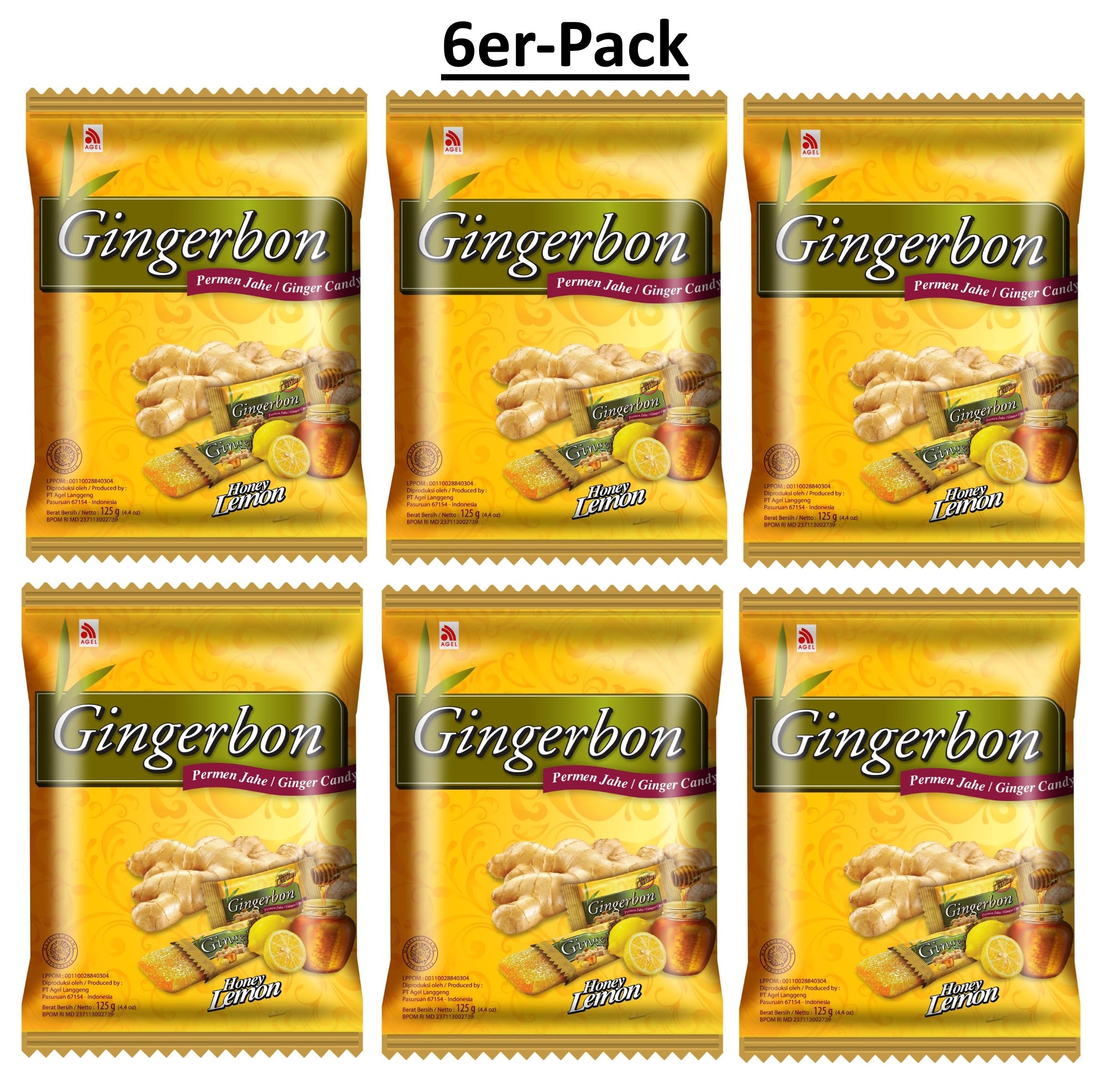 Gingerbon Kaubonbons Ingwer Honig Zitrone 125g (6er-Pack)