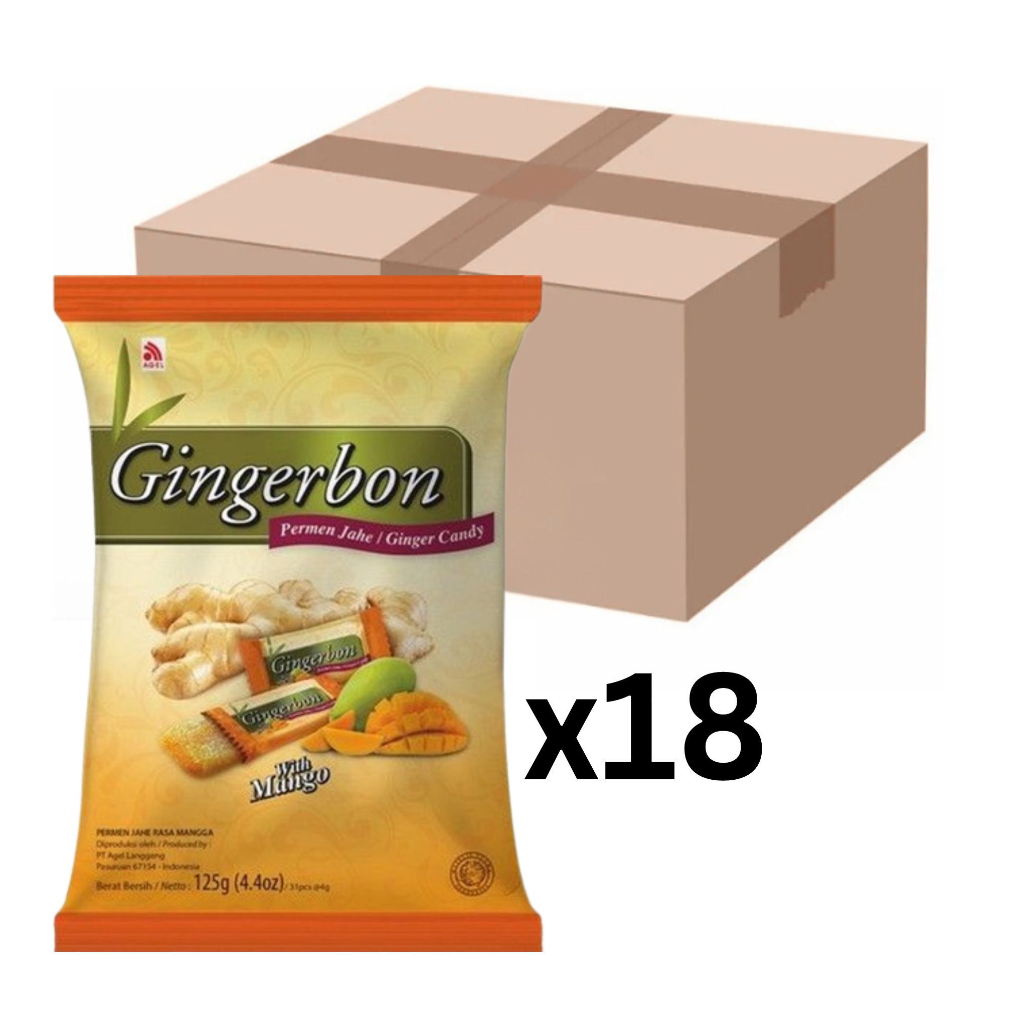 Gingerbon Kaubonbons Ingwer Mango 125g (18er-Pack)