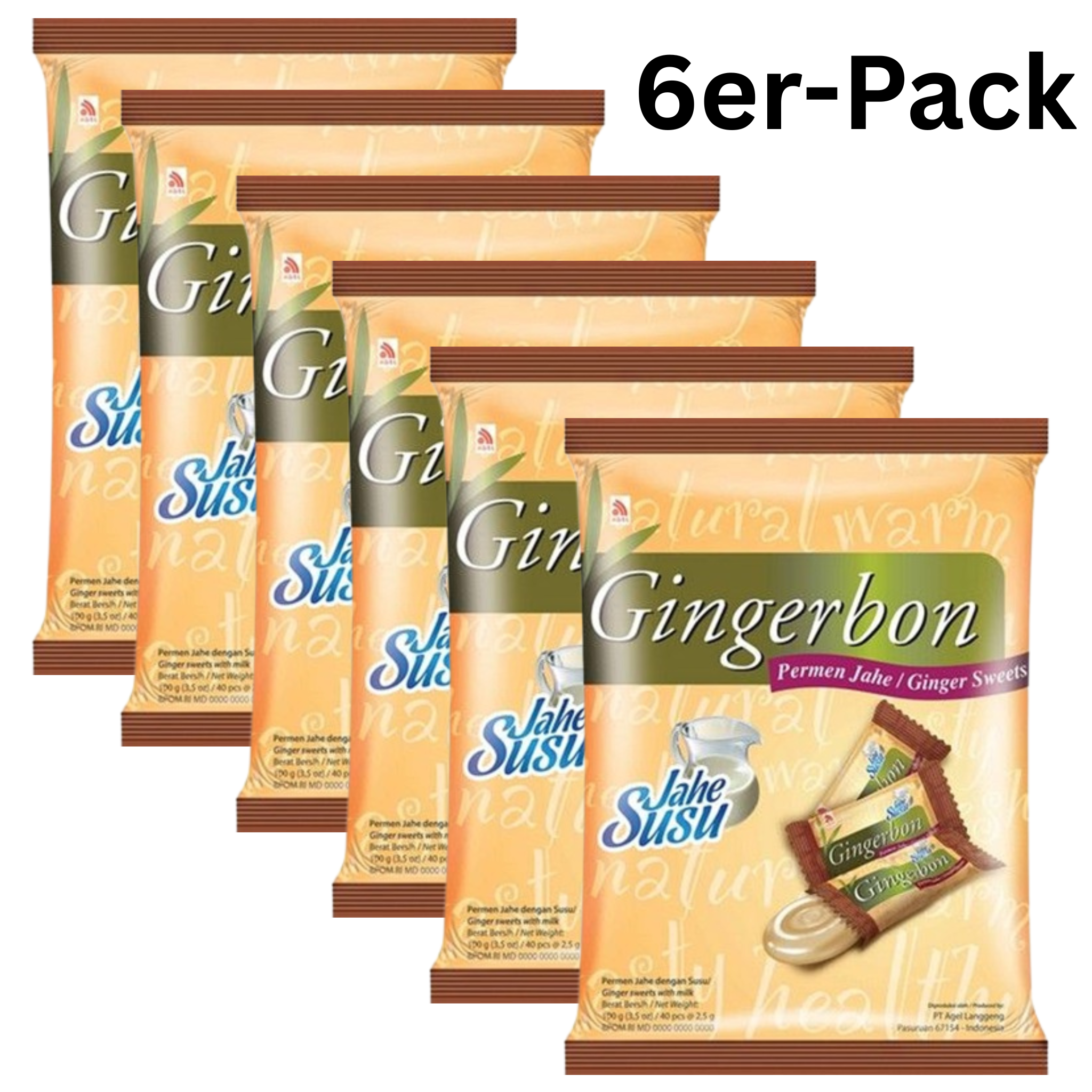 Gingerbon Ingwerbonbons Milchgeschmack (Jahe Susu) 100g (6er-Pack)