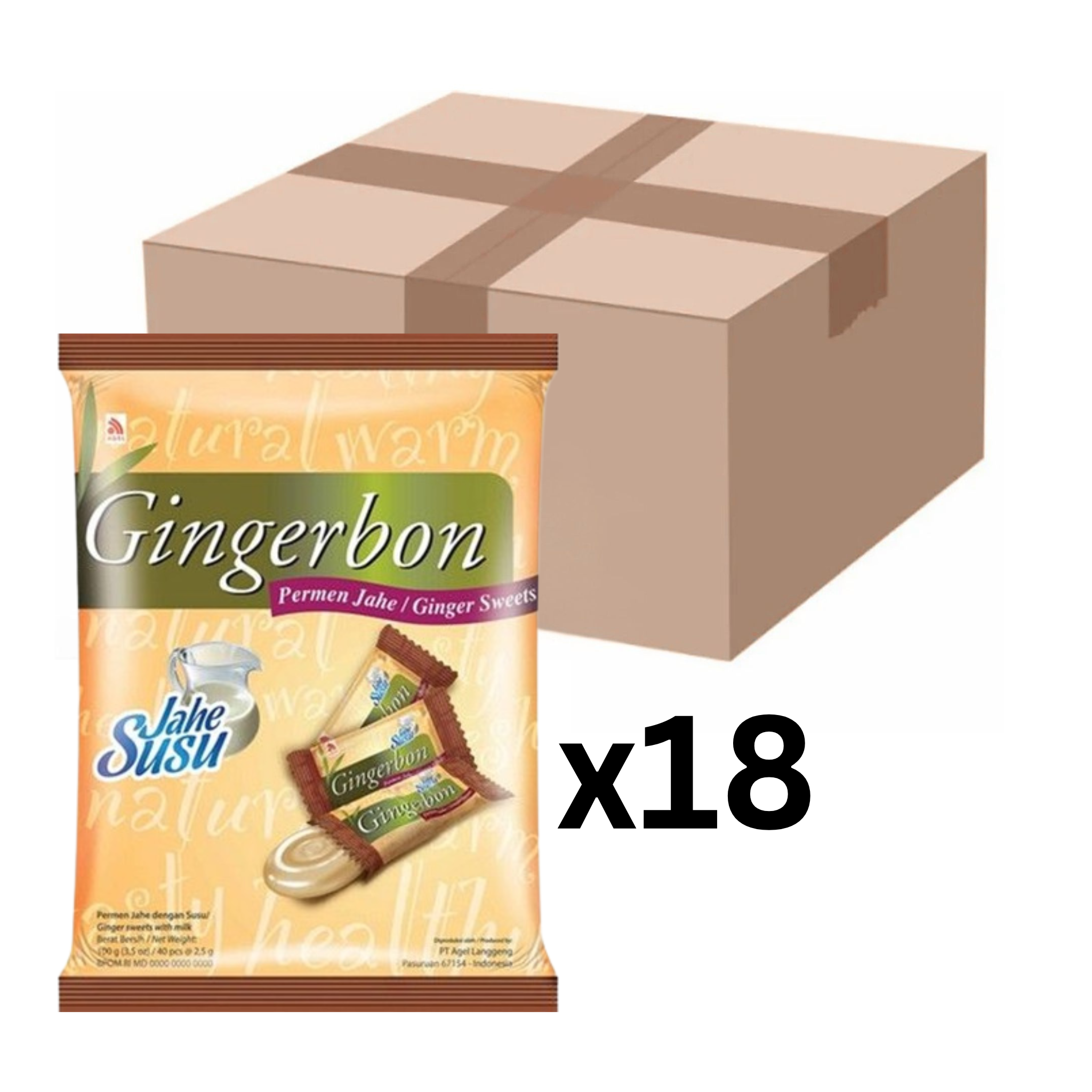 Gingerbon Ingwerbonbons Milchgeschmack (Jahe Susu) 100g (18er-Pack)