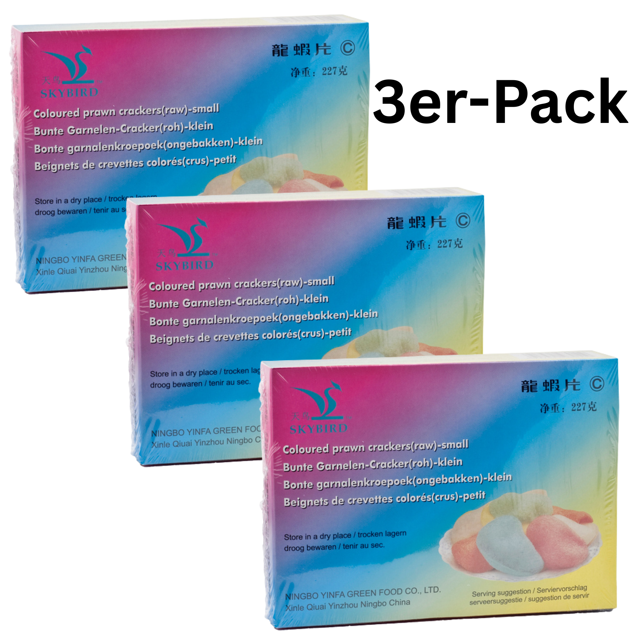 SKYBIRD Bunte Garnelen-Cracker Garnelenchips Krupuk roh (klein) 227g (3er-Pack)