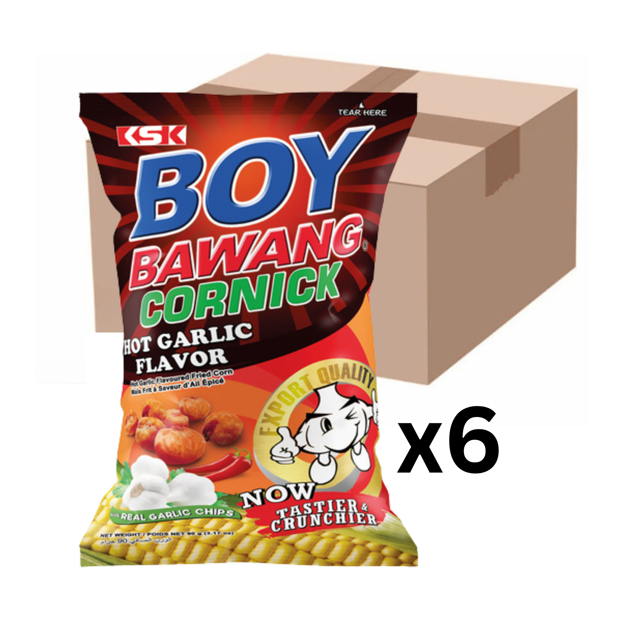 Boy Bawang Cornick Frittierter Mais Scharfer Knoblauch 90g (6er-Pack)