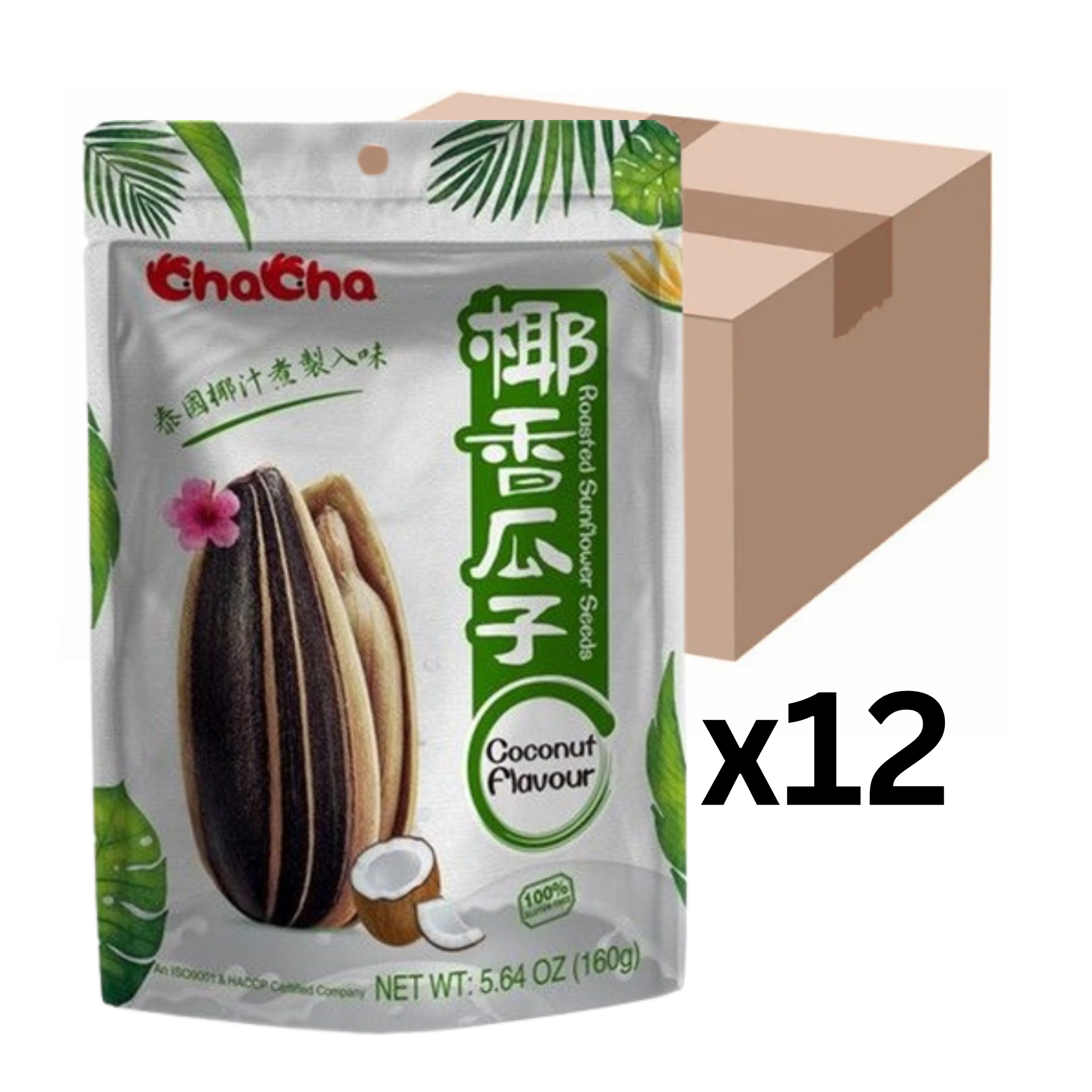 ChaCha Geröstete Sonnenblumenkerne Kokosnussgeschmack 160g (12er-Pack)