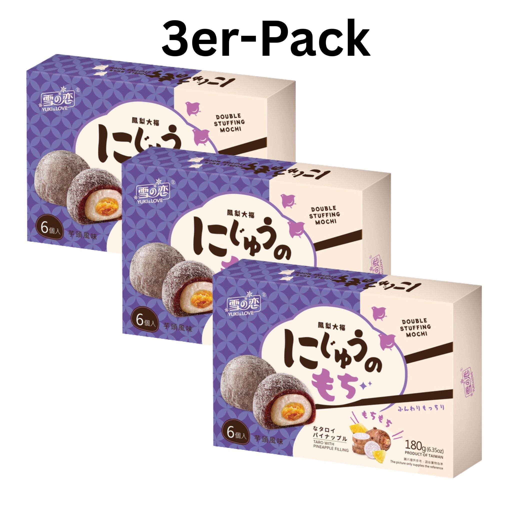 Yuki & Love Mochi Doppelfüllung Taro & Ananas 180g (3er-Pack)_MHD