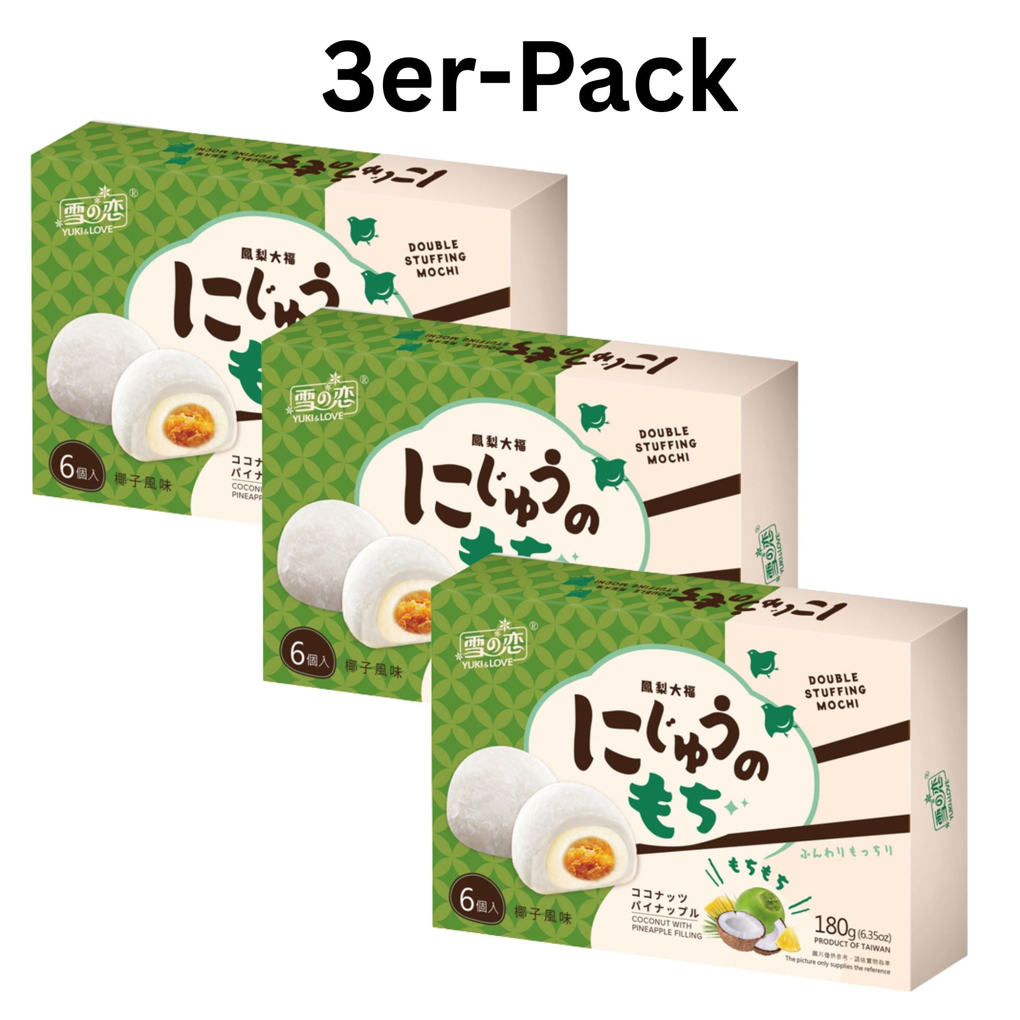 Yuki & Love Mochi Doppelfüllung Kokosnuss und Ananas 180g (3er-Pack)_MHD