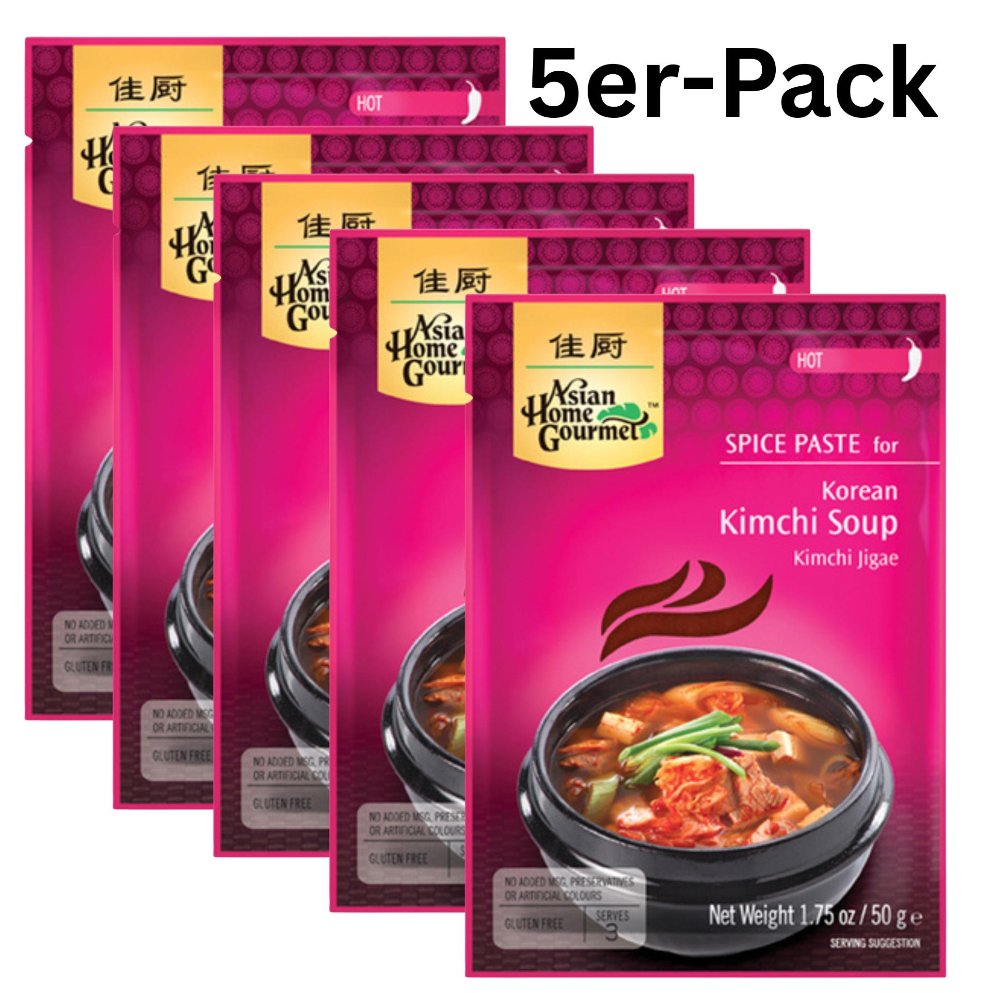 Asian Home Gourmet Koreanische Kimchi Suppenpaste 50g (5er-Pack)