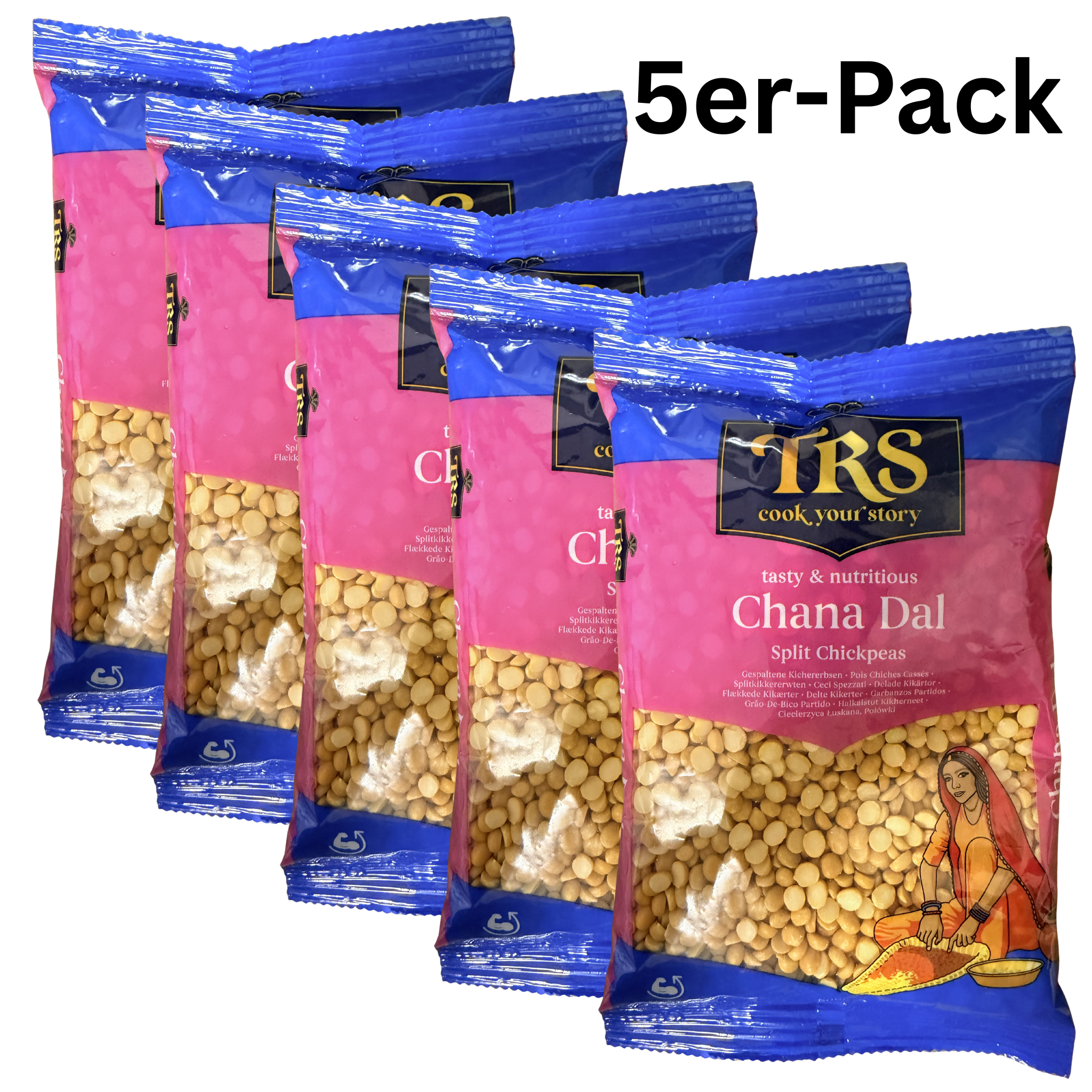TRS Chana Dal Geschälte Kichererbsen halbiert 500g (5er-Pack)