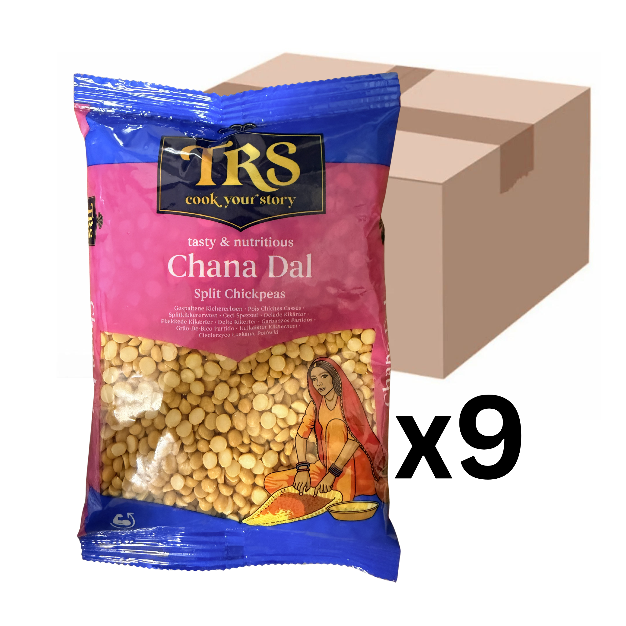 TRS Chana Dal Geschälte Kichererbsen halbiert 500g (9er-Pack)