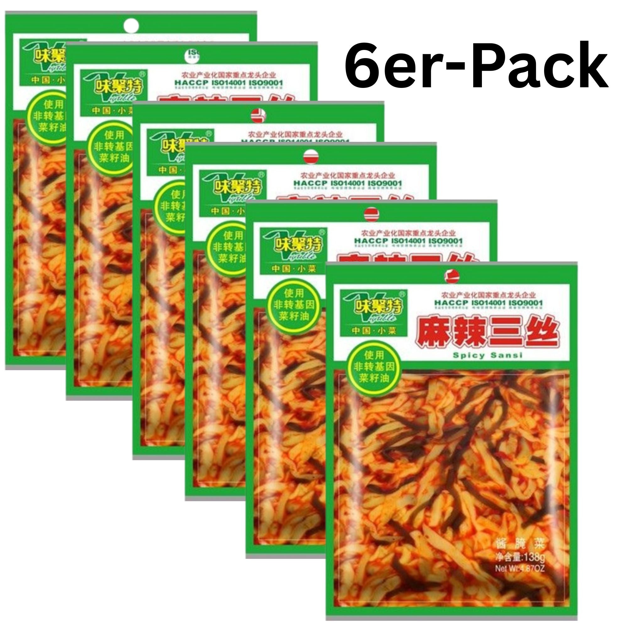 Weijute Eingelegtes Senfgemüse mit Seetang Spicy Sansi 138g (6er-Pack)