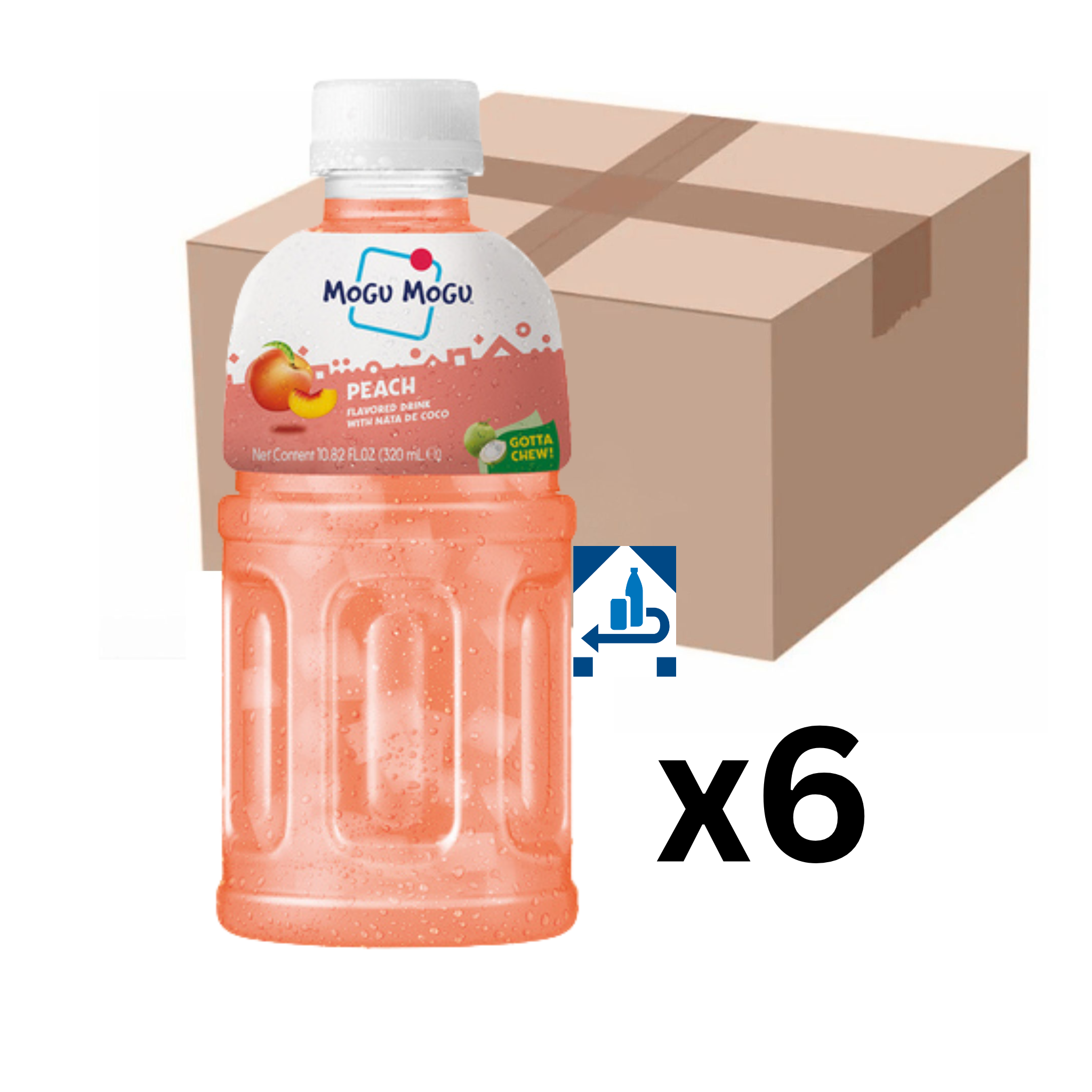 Mogu Mogu Pfirsich Getränk mit Nata de Coco 320ml (6er-Pack)