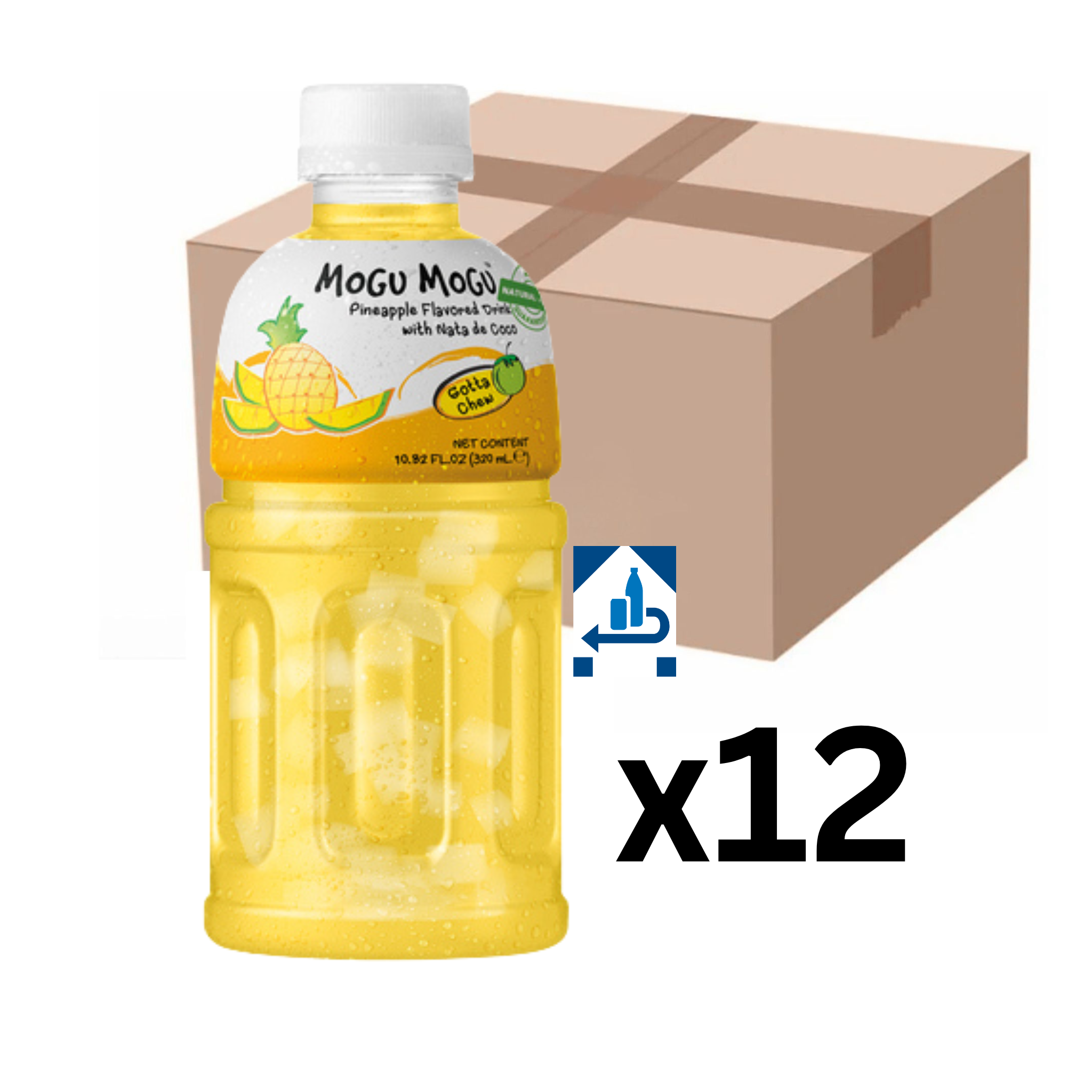 Mogu Mogu Ananas Getränk mit Nata de Coco 320ml (12er-Pack)