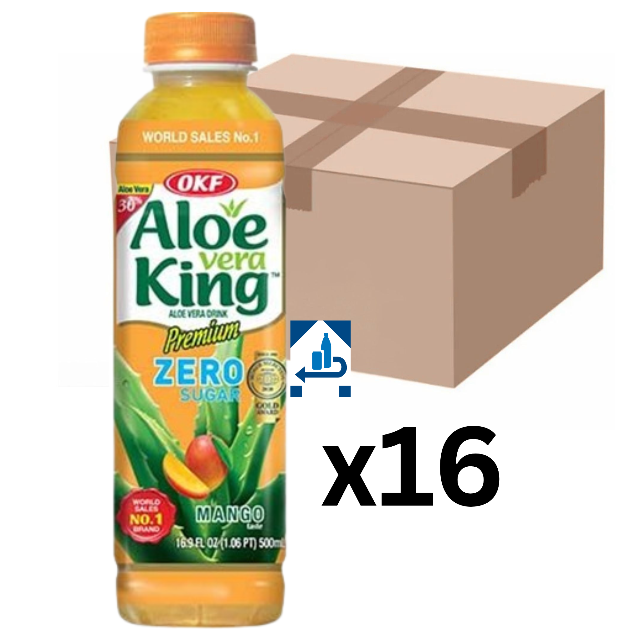 OKF Aloe Vera Getränk Mango Zero Zuckerfrei 500ml (16er-Pack)