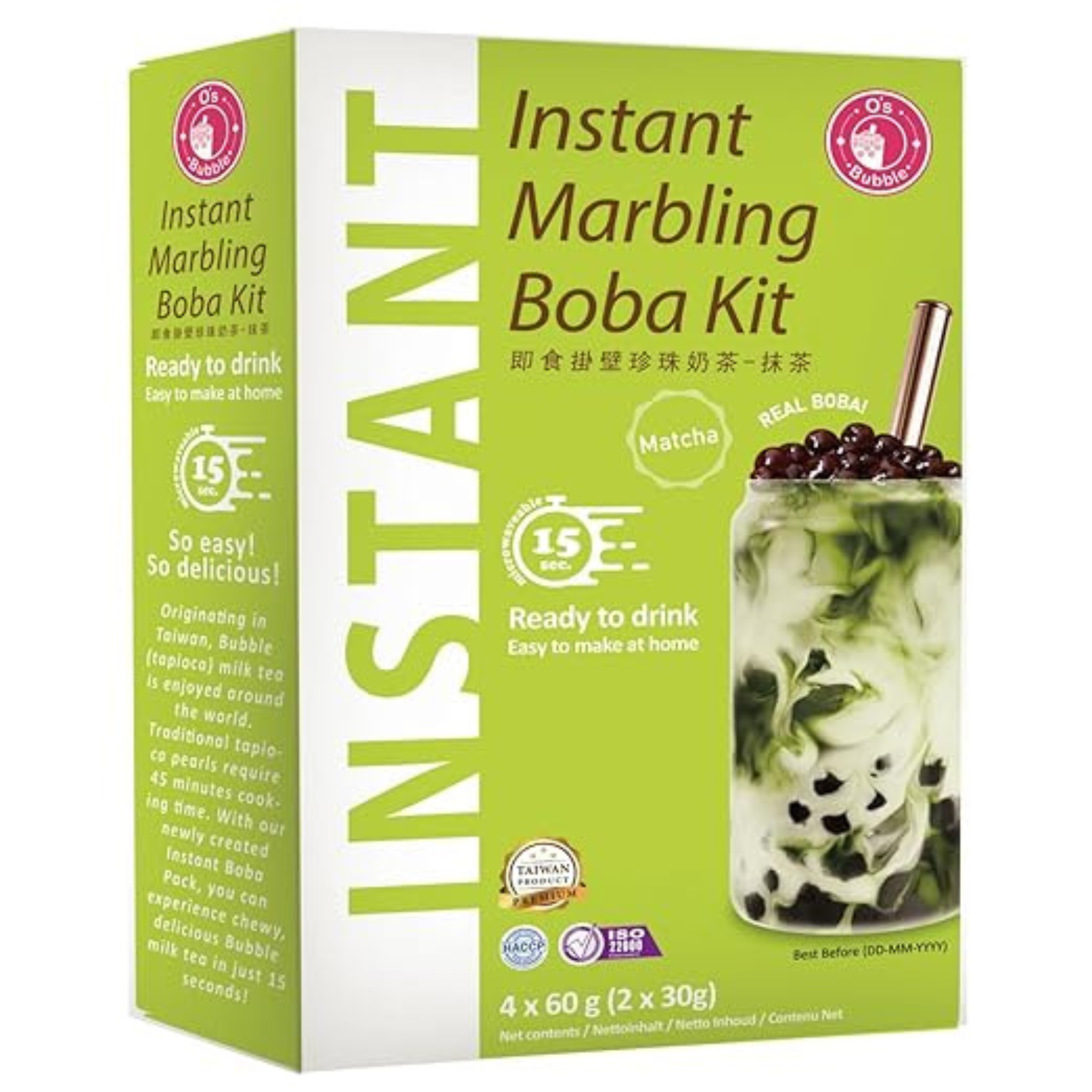 O's Bubble Instant Boba Kit Matcha 240g (4x60g) (2er-Pack)