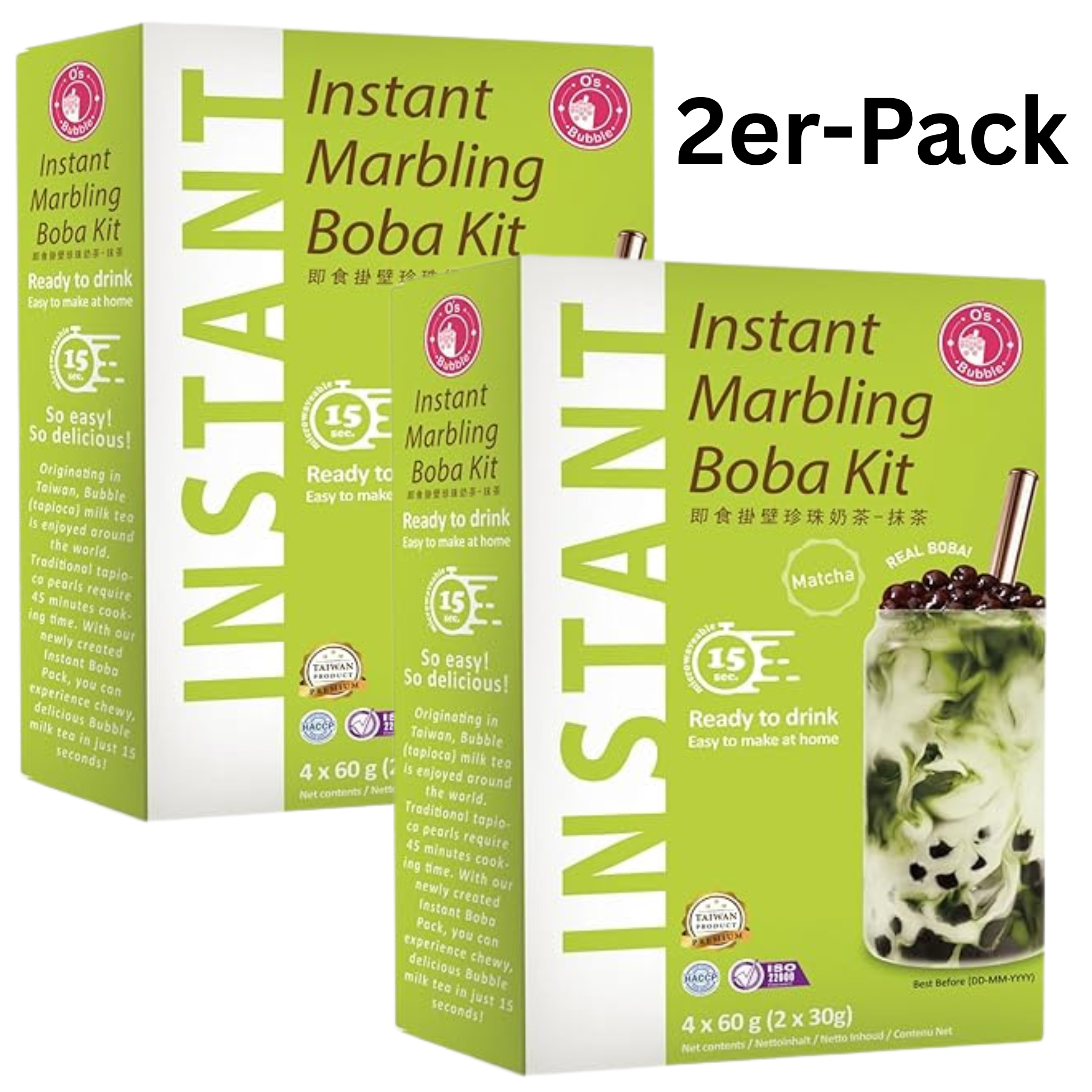 O's Bubble Instant Boba Kit Matcha 240g (4x60g) (2er-Pack)