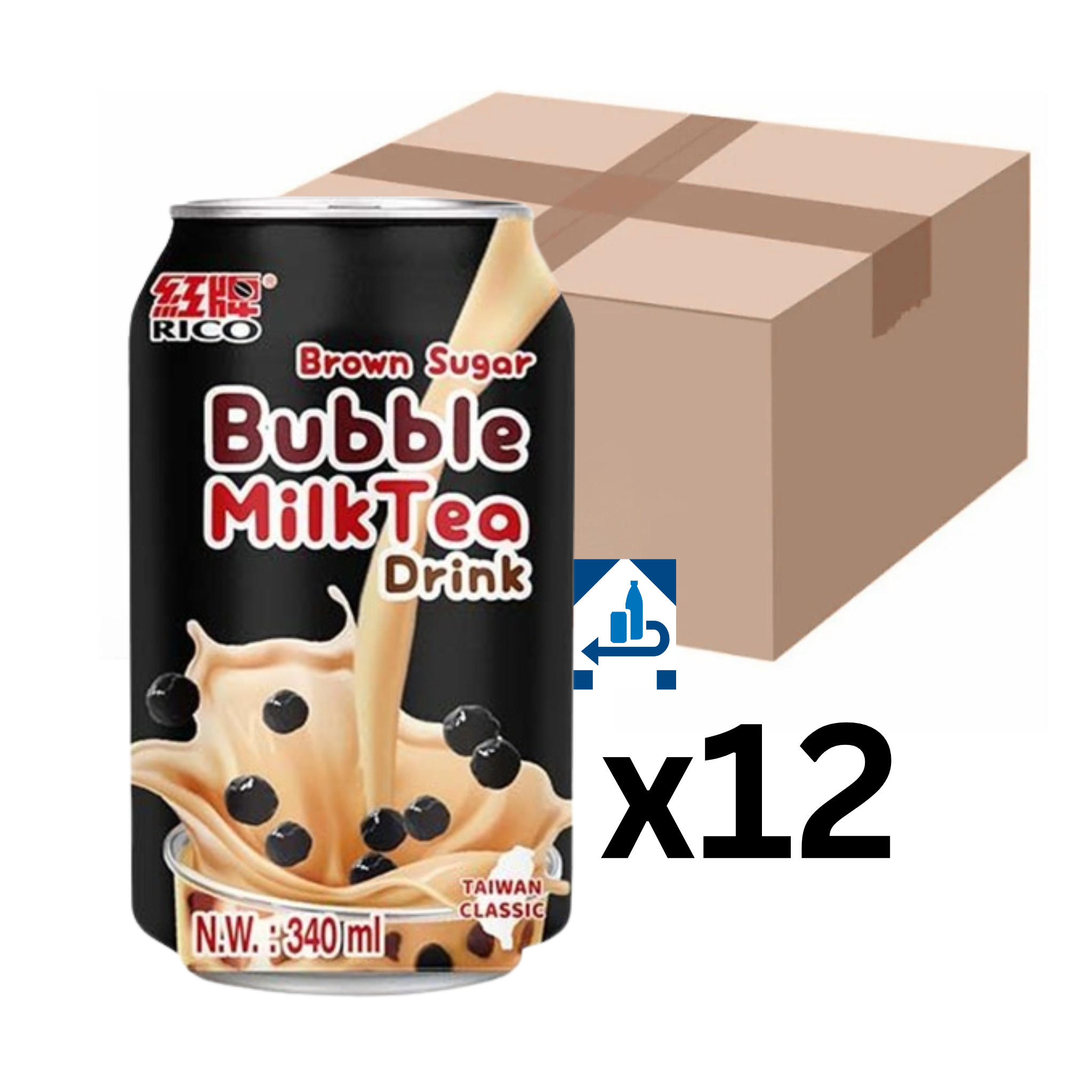 RICO Bubble Milk Tea Getränk Brauner Zucker 340ml (12er-Pack)