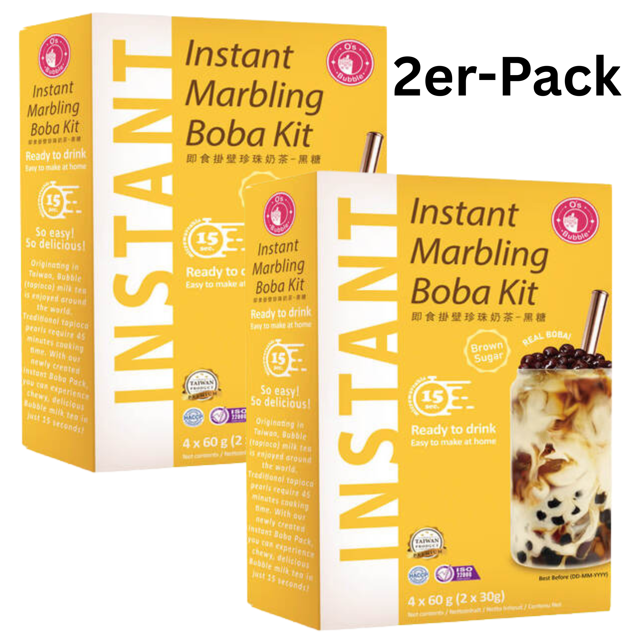 O's Bubble Instant Boba Kit Brauner Zucker 240g (4x60g) (2er-Pack)