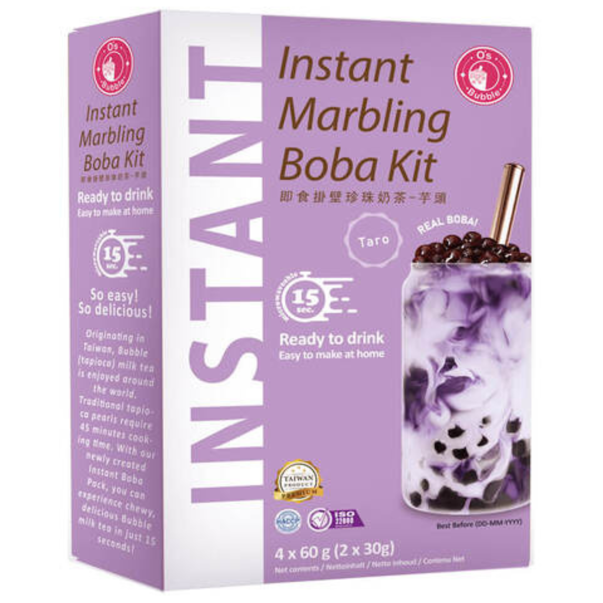 O's Bubble Instant Boba Kit Taro 240g (4x60g) (2er-Pack)