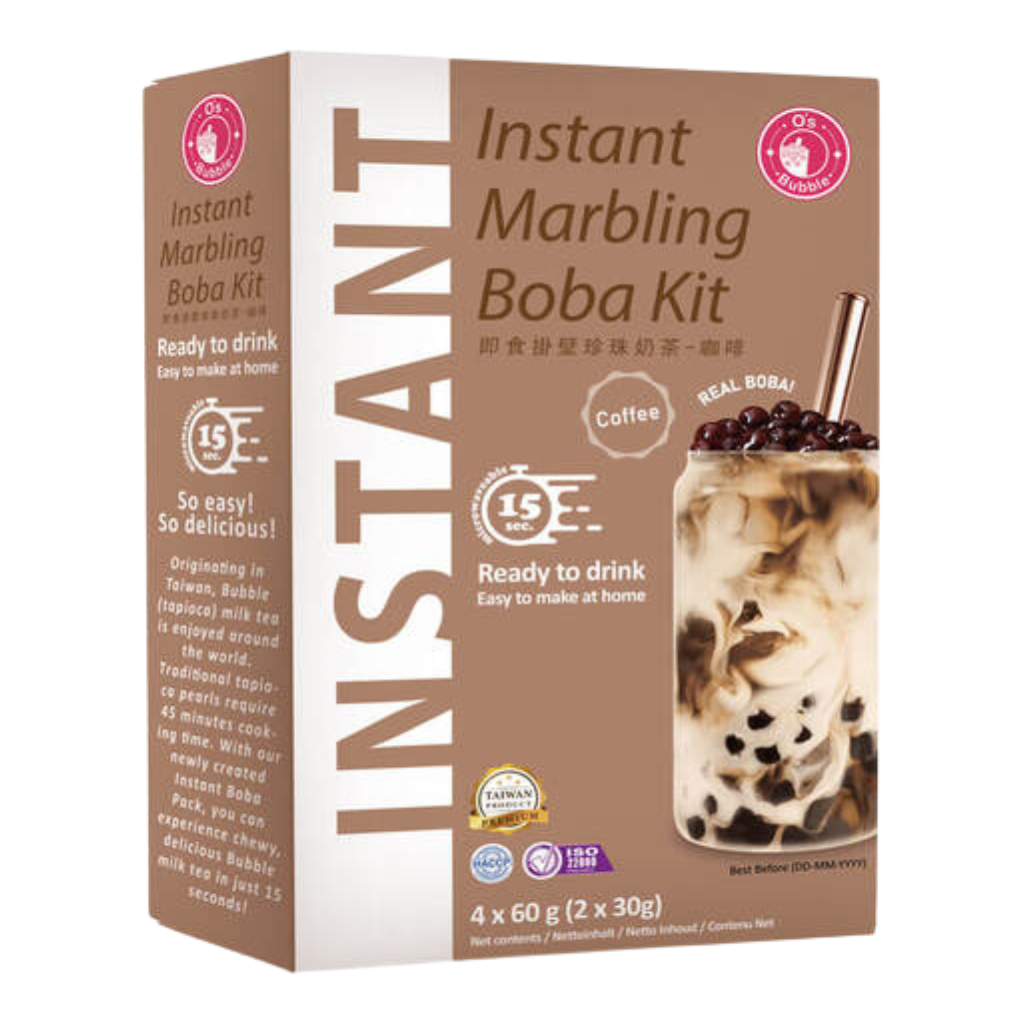 O's Bubble Instant Boba Kit Kaffee 240g (4x60g) (2er-Pack)
