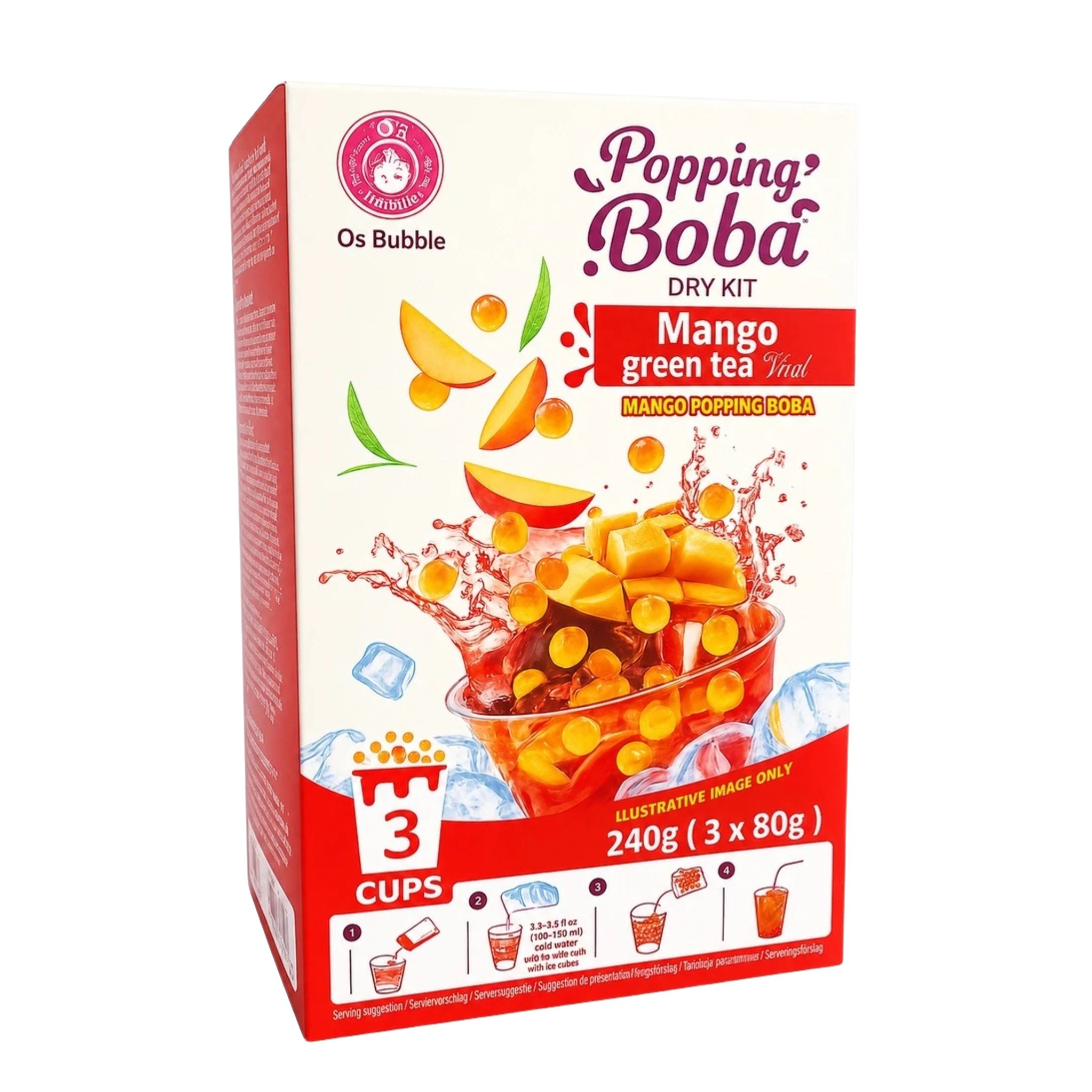 O's Bubble Popping Boba DIY Kit Drink Mango Green Tea 240g (3x80g) (6er-Pack)
