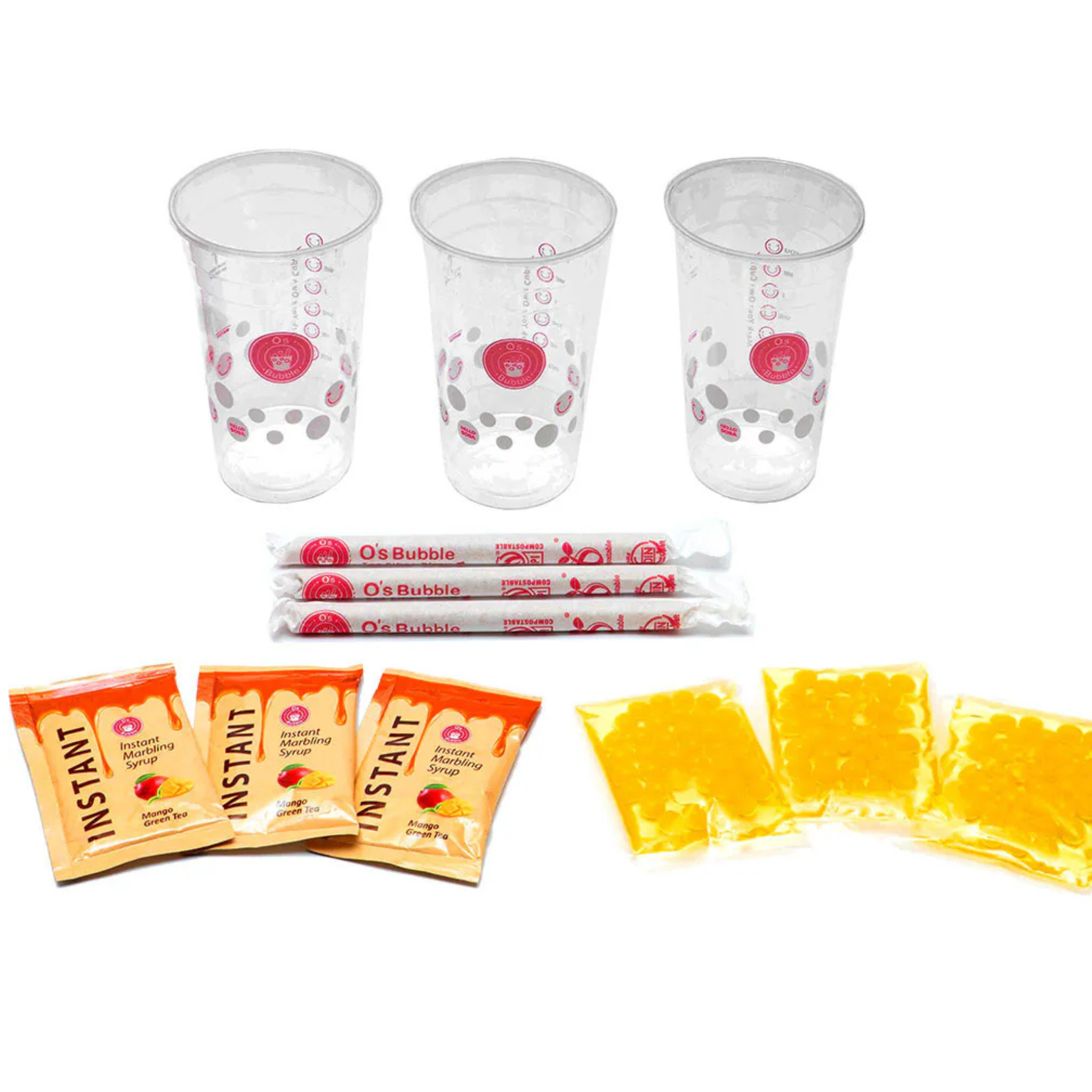 O's Bubble Popping Boba DIY Kit Drink Mango Green Tea 240g (3x80g) (6er-Pack)