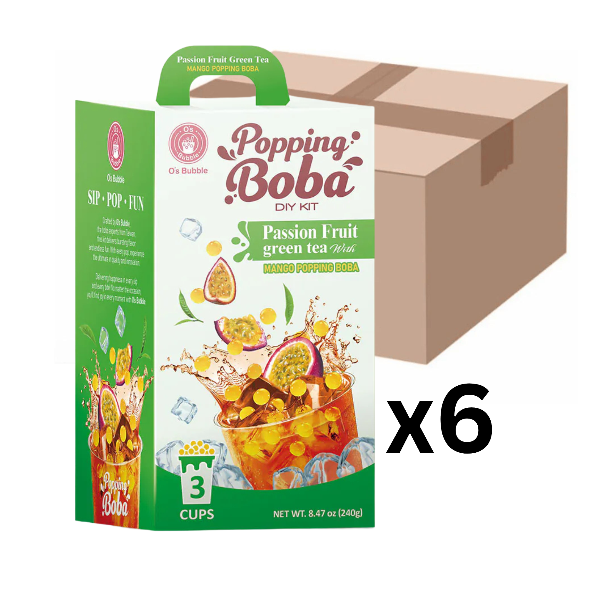 O's Bubble Popping Boba DIY Kit Drink Passionsfrucht Green Tea 240g (3x80g) (6er-Pack)
