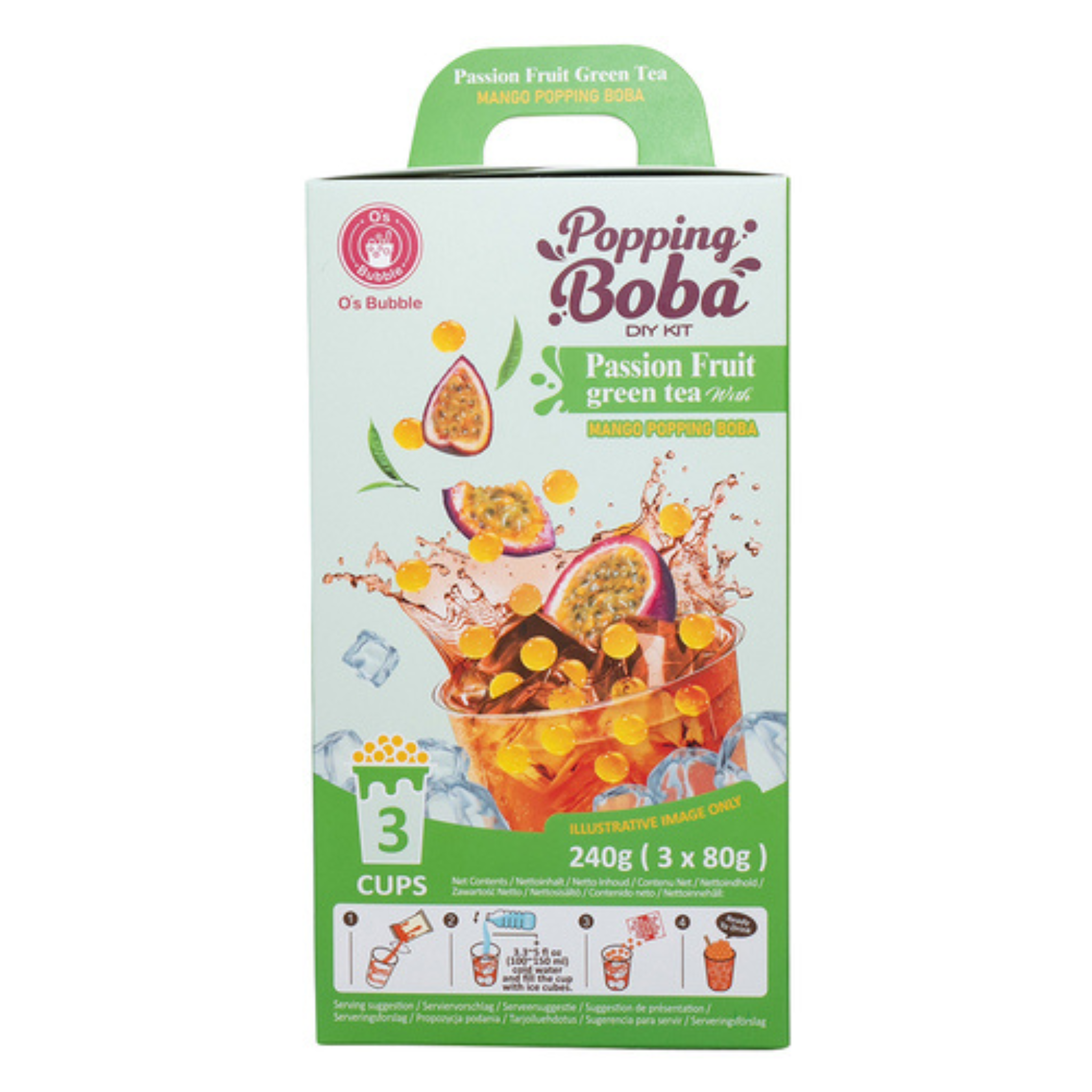 O's Bubble Popping Boba DIY Kit Drink Passionsfrucht Green Tea 240g (3x80g) (6er-Pack)