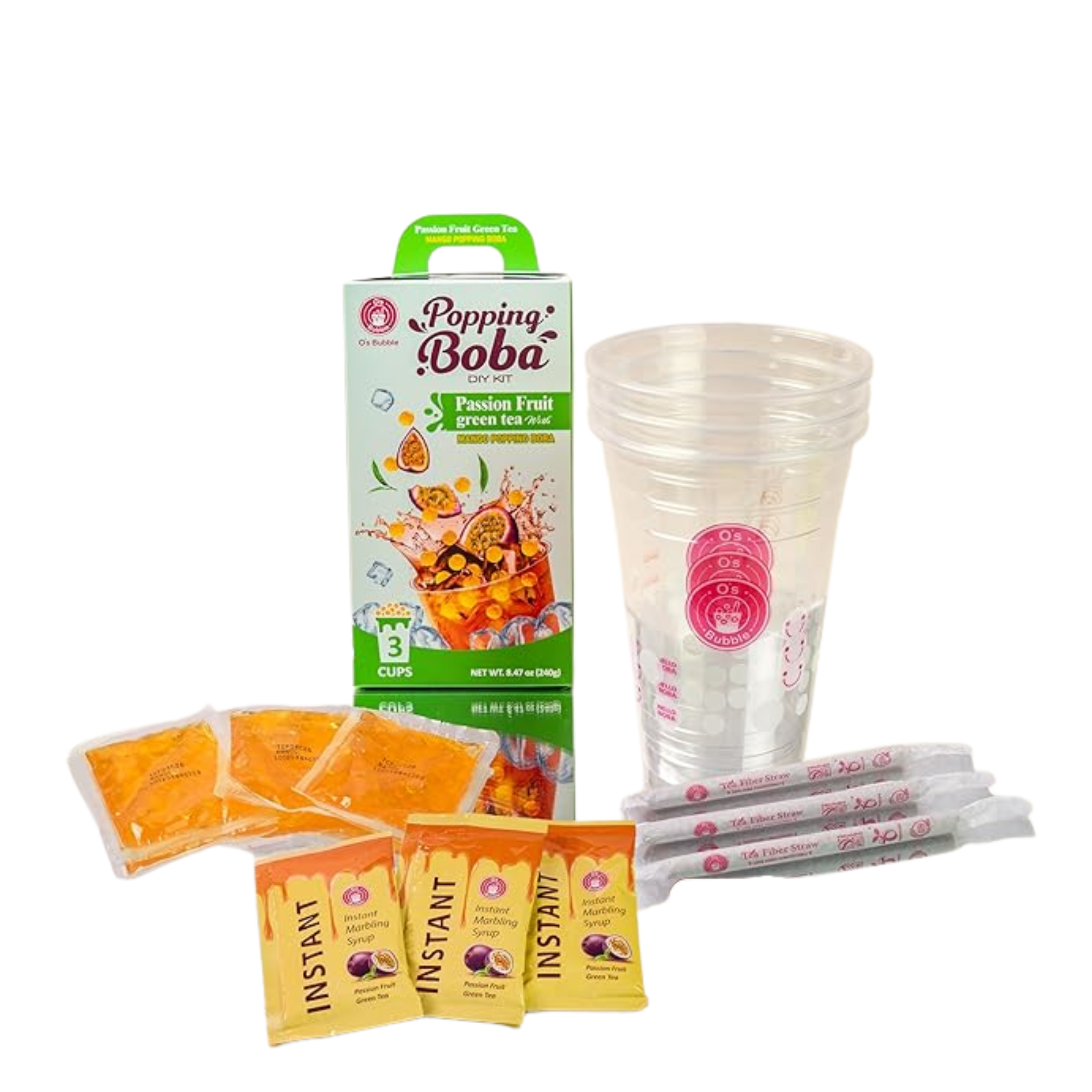 O's Bubble Popping Boba DIY Kit Drink Passionsfrucht Green Tea 240g (3x80g) (6er-Pack)