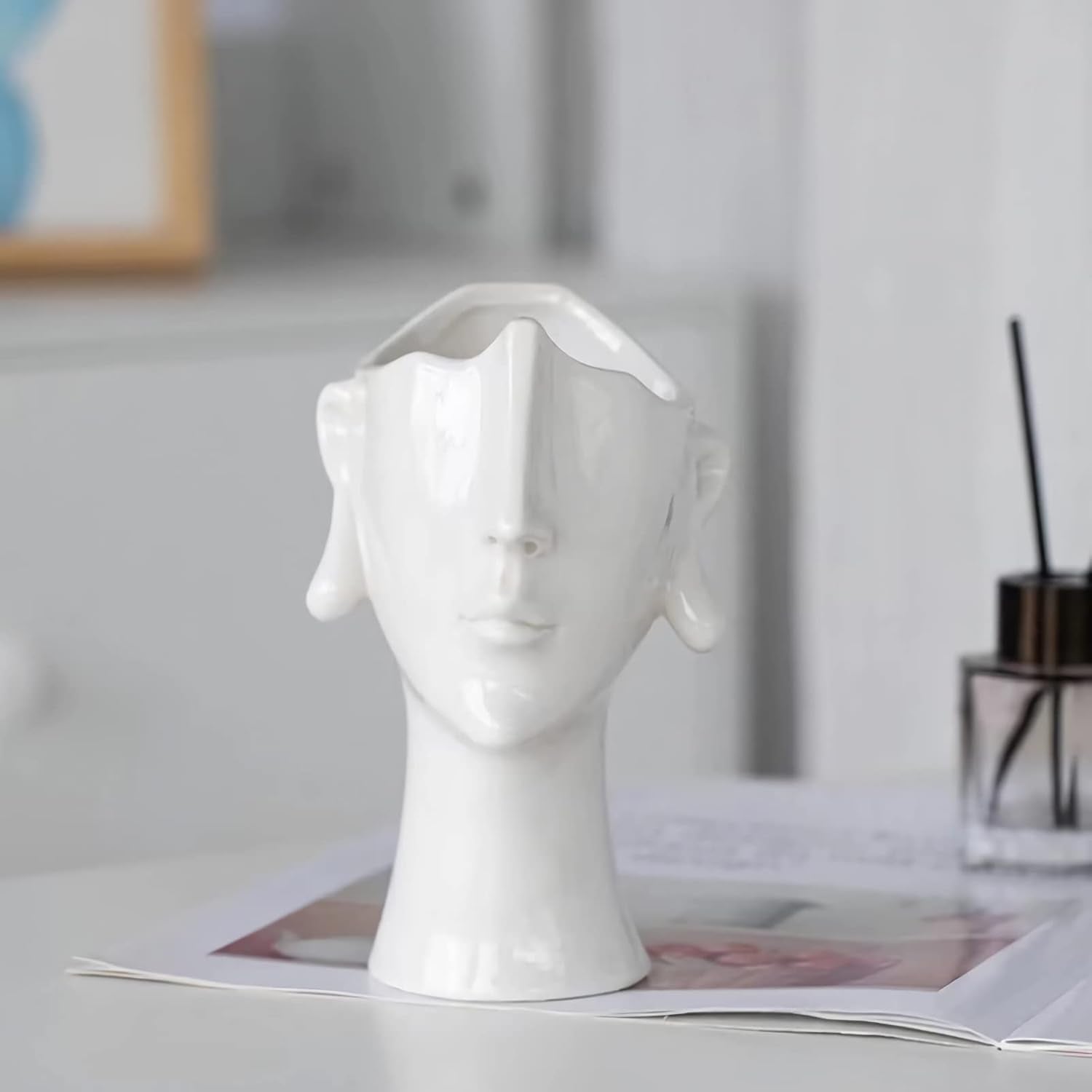 Vase Keramik weiß Kopf