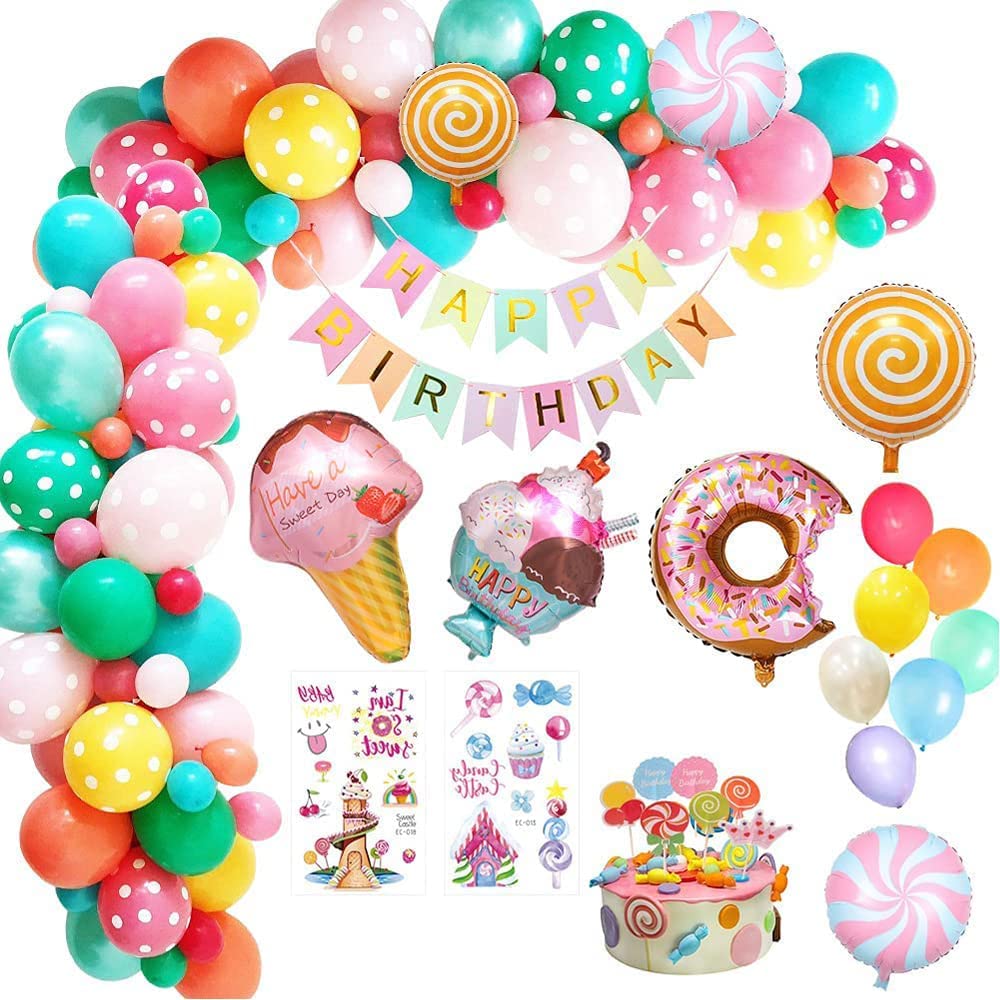 61 Stück Geburtstag Luftballon Girlande Set - Donut Eis Lollipop Cake