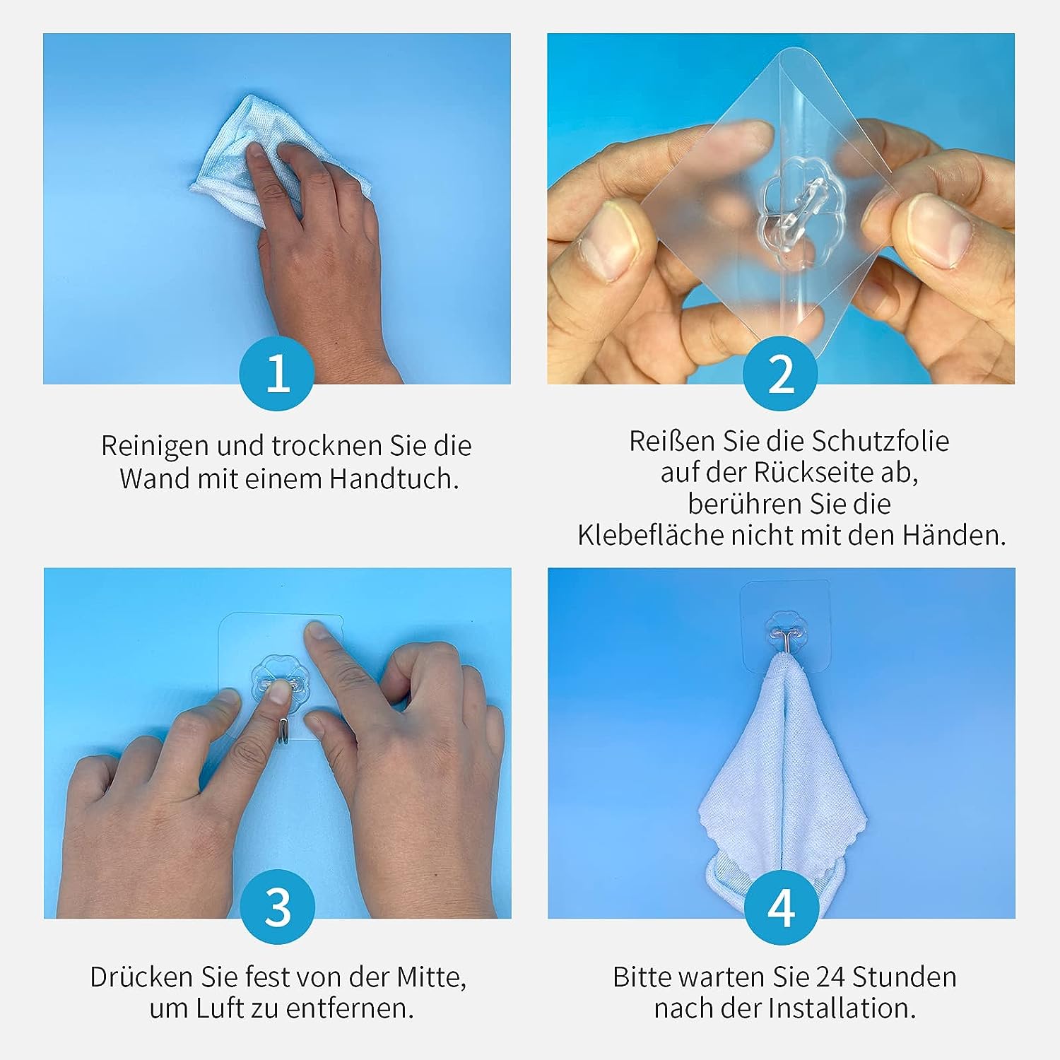 LÜNIC 10er Set Klebehaken - Selbstklebende Transparente Haken Ohne Bohren