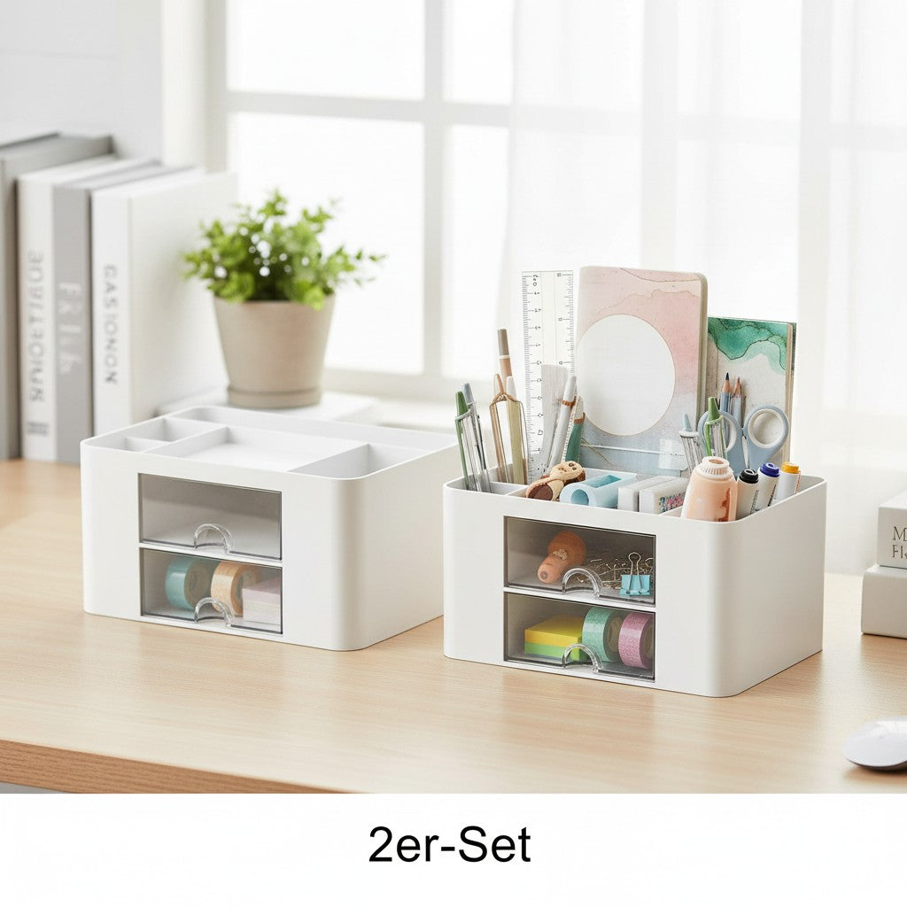 Organizer Schreibtisch Stifte Make Up mit 5 Fächer und 2 Schubladen weiß