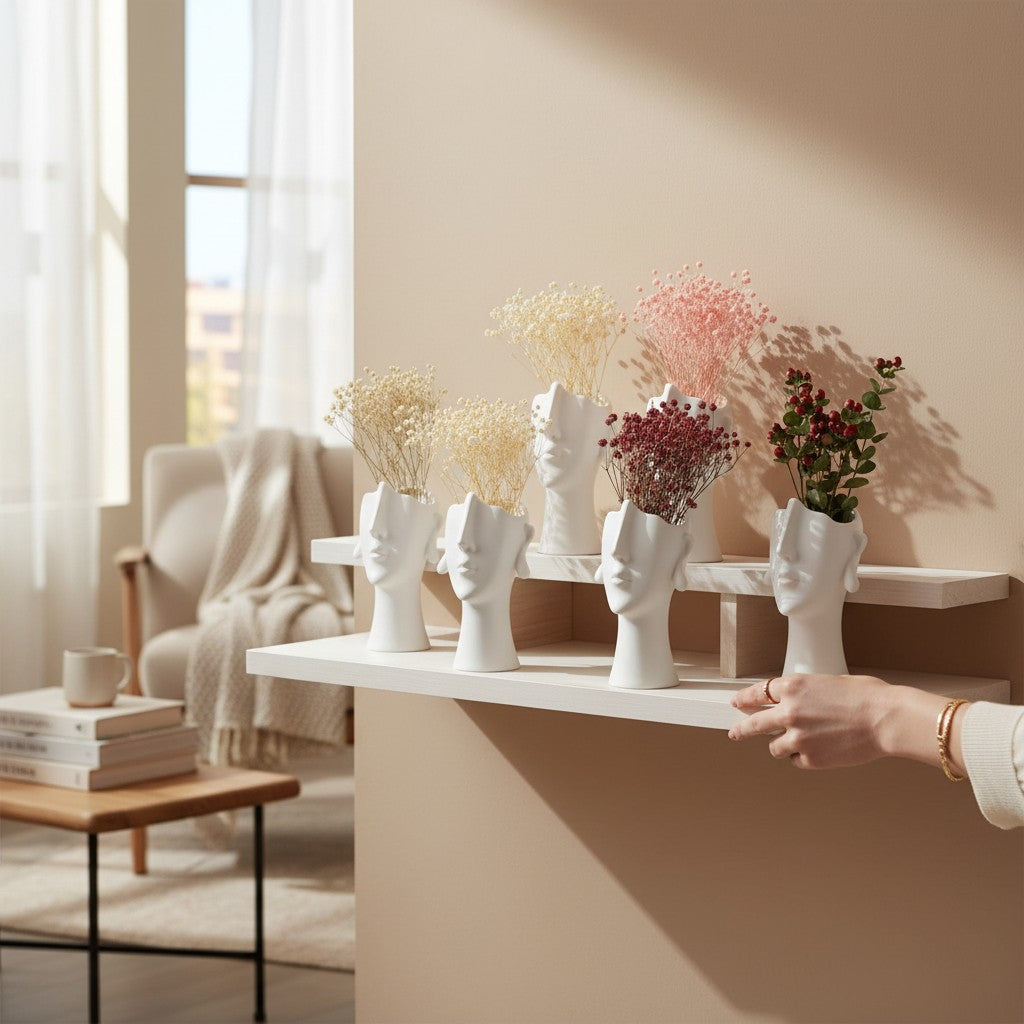 Vase Keramik weiß, Gesicht Kopf Deko Blumenvase Tischvase