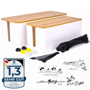 LÜNIC Kabelbox 2er Set mit Bambusdeckel weiß